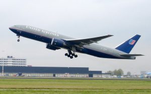 The first United 777, registry N777UA, with special "Working together" titles on the nose section (Photo: Solitude [CC BY-SA 3.0 (http://creativecommons.org/licenses/by-sa/3.0)], via Wikimedia Commons)