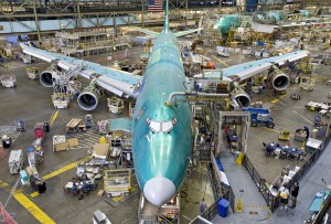 A Boeing 747-8i at its Everett facility.