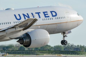 A United 777-200 at Chicago O'Hare International Airport.