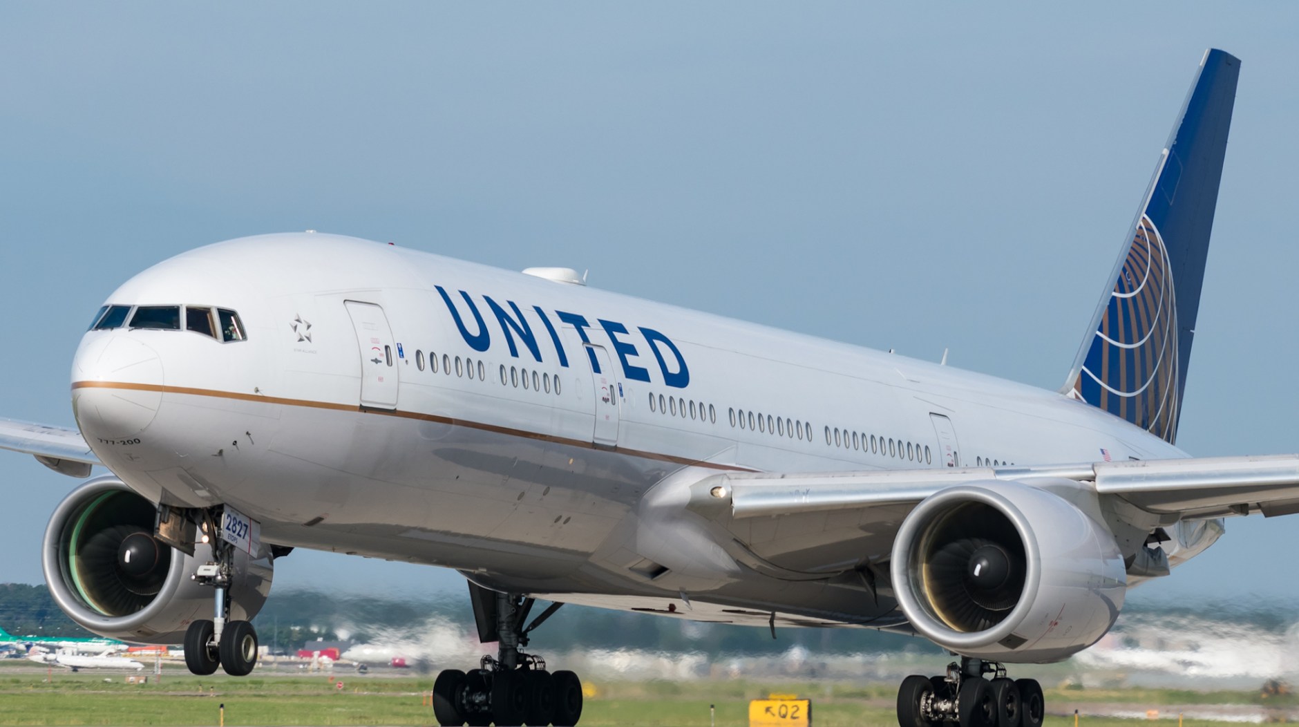 A United 777-200 departs from Washington-Dulles