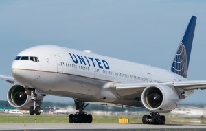 A United 777-200 departs from Washington-Dulles