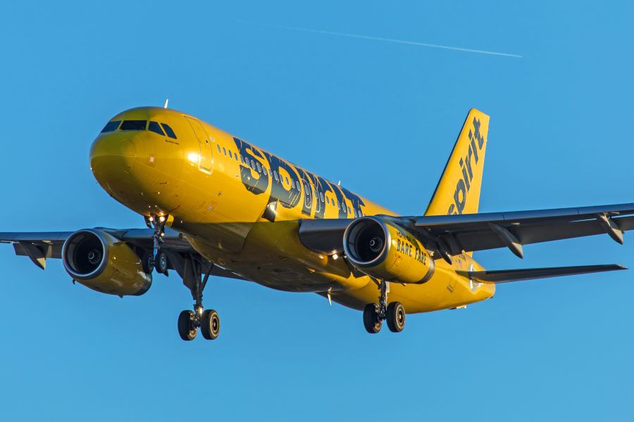 A Spirit Airlines A320 landing in Las Vegas.