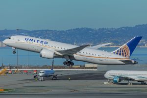 A United Airlines Boeing 787 at San Francisco.