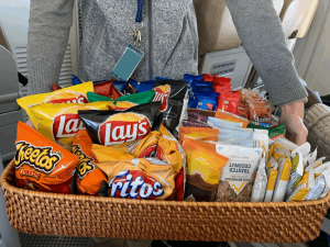 Snacks on a commercial flight.