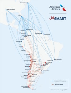 American Airlines and JetSMART's Proposed Connectivity Route Map
