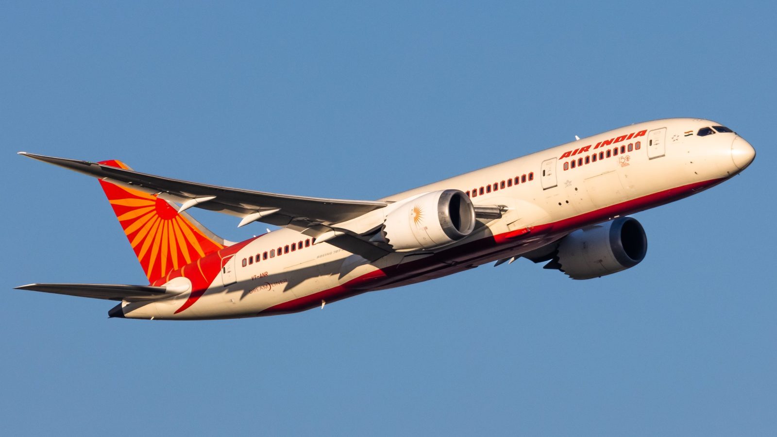 An Air India Boeing 787 Dreamliner departing London Heathrow.