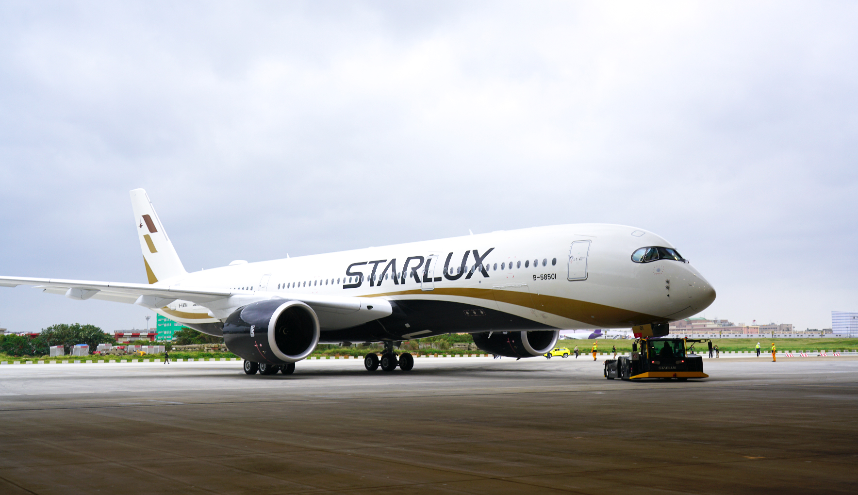 STARLUX Airlines' first Airbus A350-900 at Taiwan Taoyuan International Airport after its delivery flight. (Photo: STARLUX Airlines)