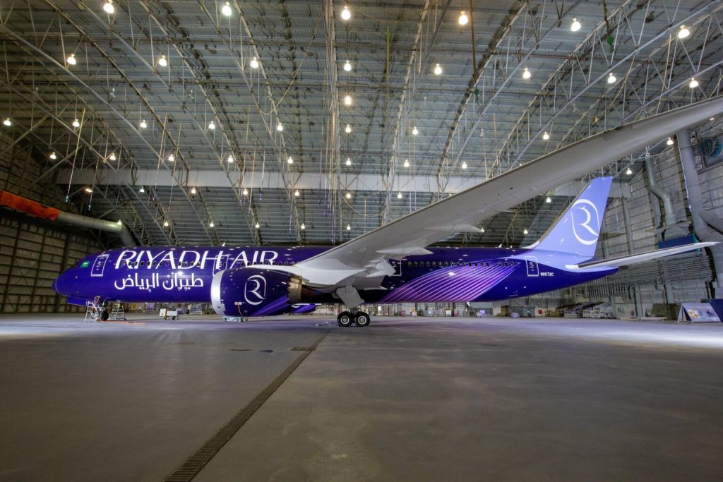FlyDubai revealed its new livery on its first Boeing 787 Dreamliner on Sunday. (Photo: Riyadh Air)