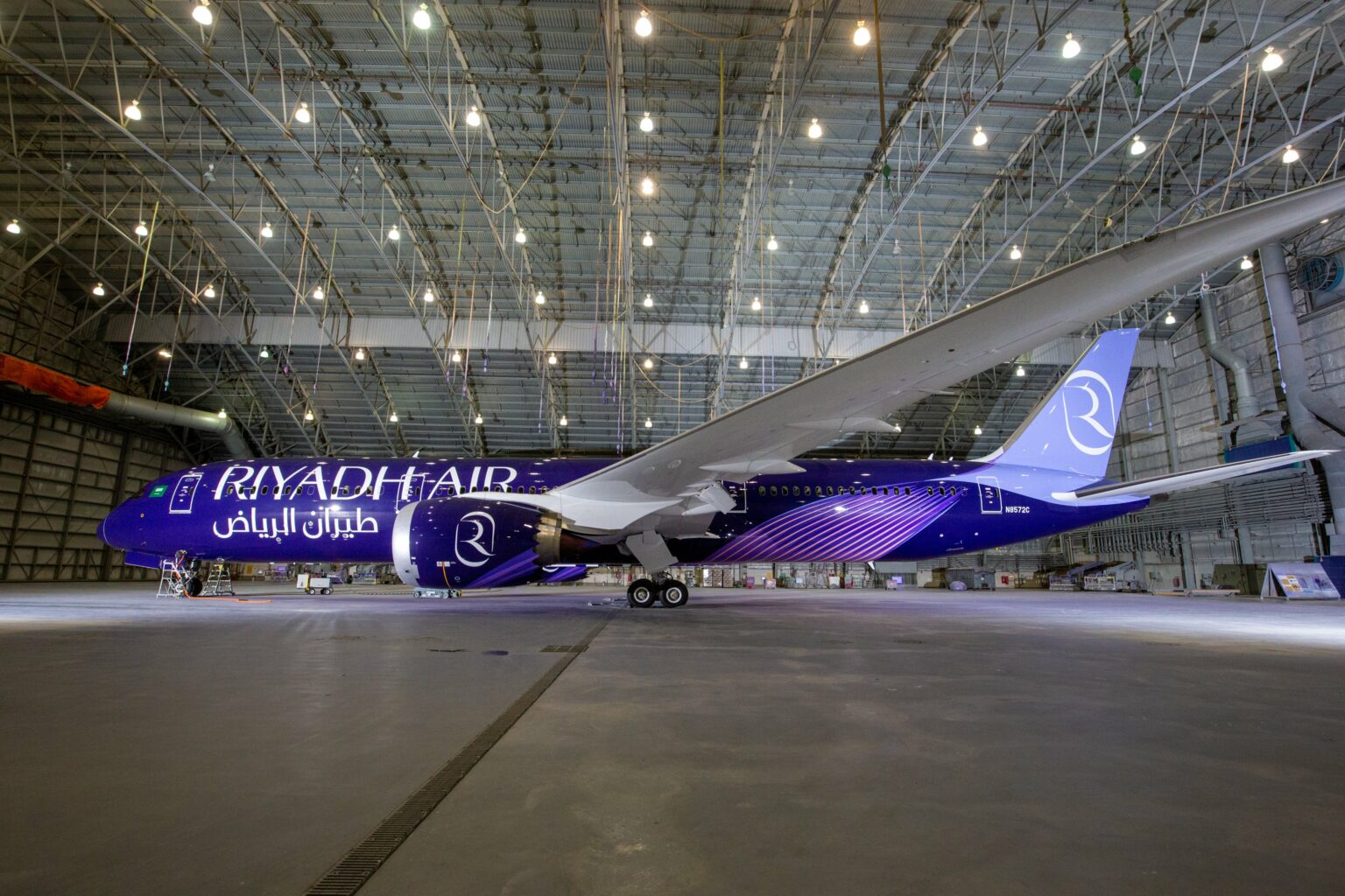 FlyDubai revealed its new livery on its first Boeing 787 Dreamliner on Sunday. (Photo: Riyadh Air)