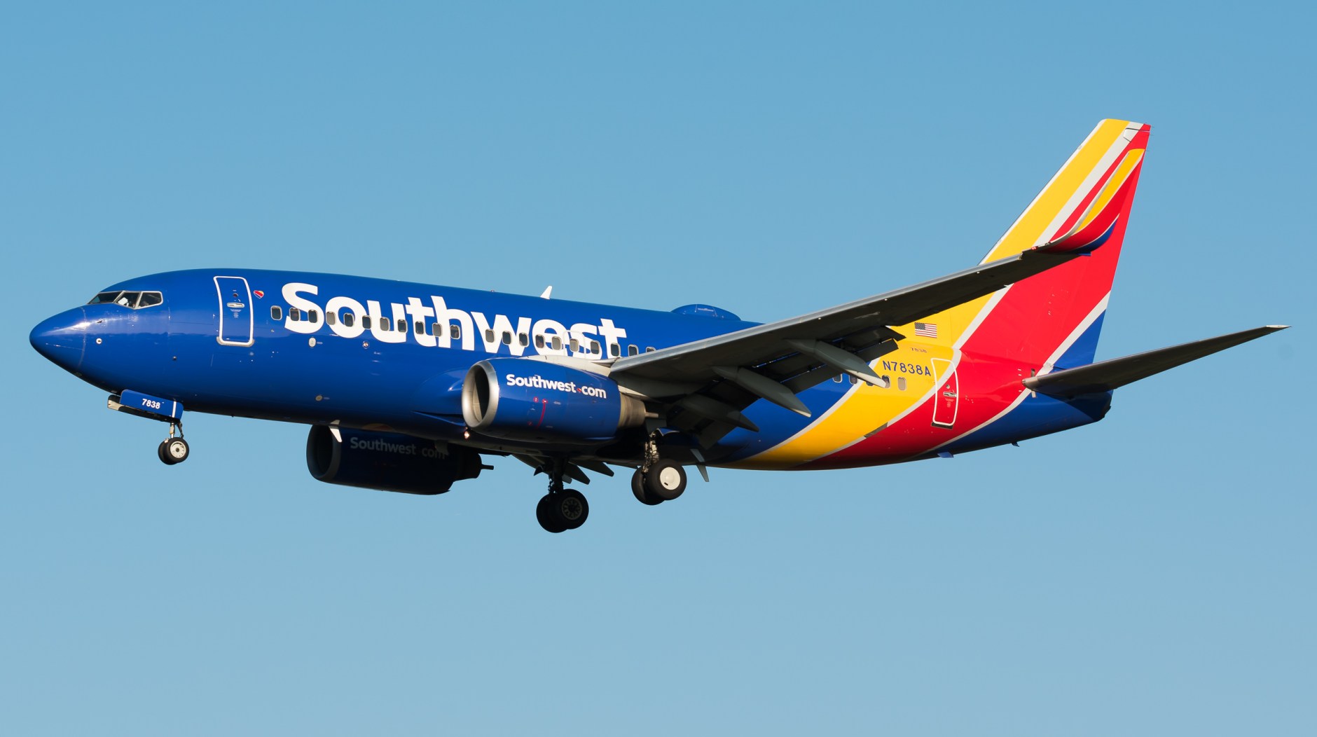 A Southwest Airlines Boeing 737 on approach to Baltimore.