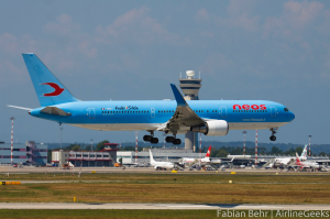 A Neos Air Boeing 767-300WL landing at Milan Malpensa Airport