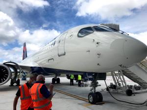 A Delta Airbus A220-300 aircraft