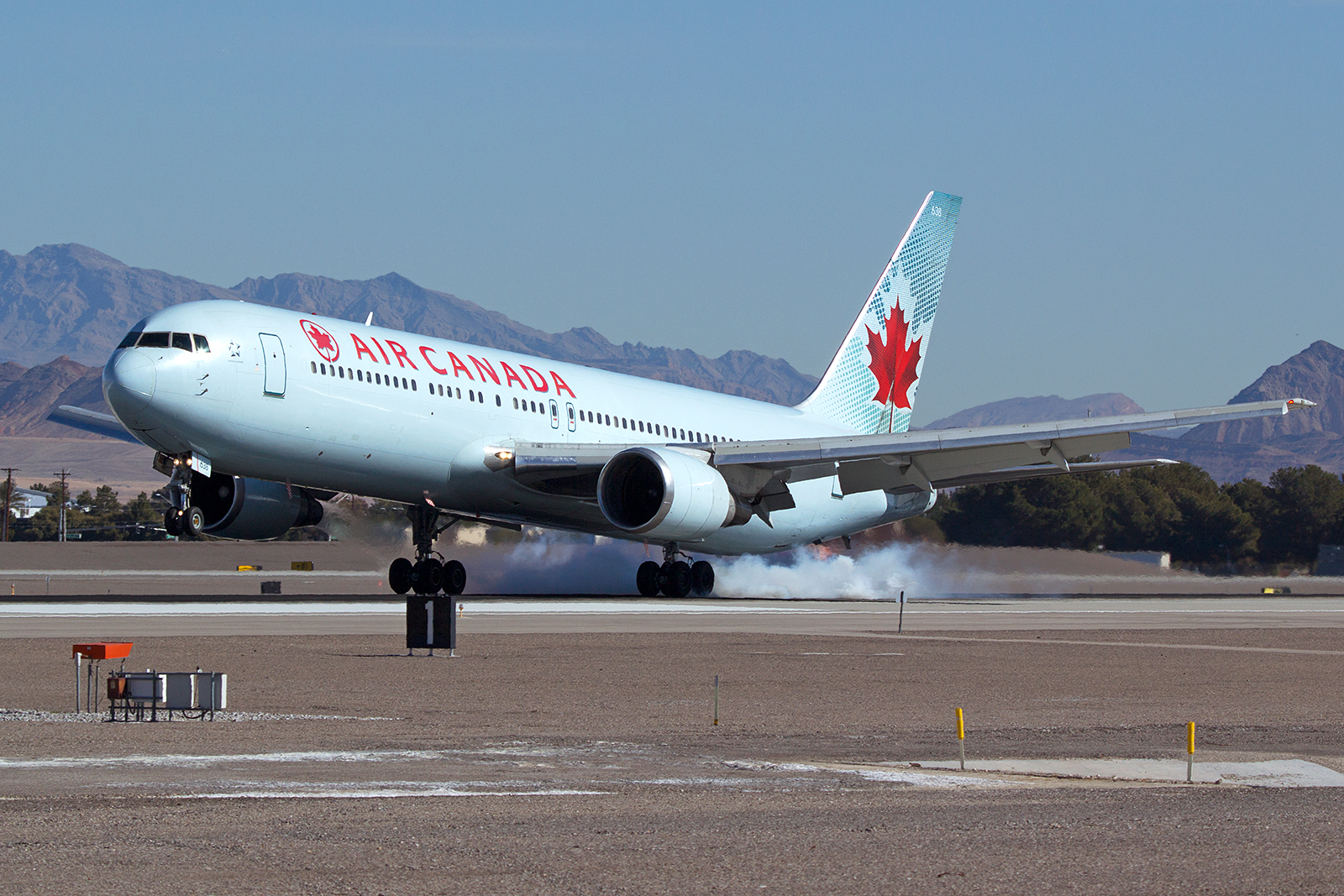 An Air Canada Boeing 767-300ER landing in Las Vegas.