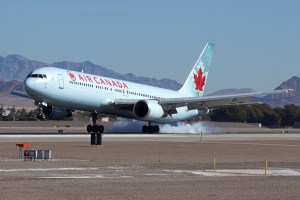 An Air Canada Boeing 767-300ER landing in Las Vegas.