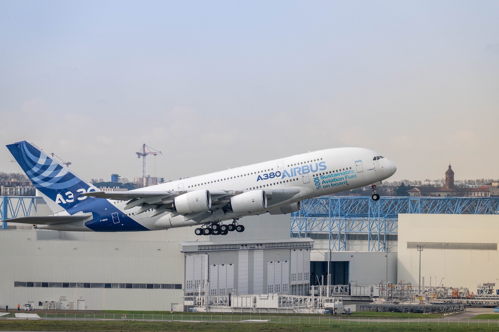 First Airbus A380 takes off