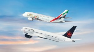 A rendering of Air Canada and Emirates aircraft.
