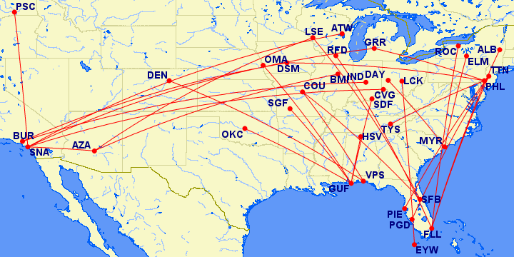 New Allegiant routes as of November 2025 