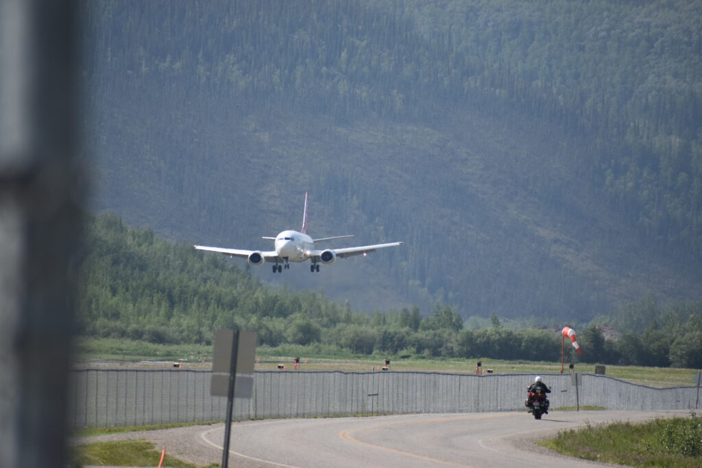 My aircraft arriving in Dawson City, Yukon, after a charter from Fairbanks.