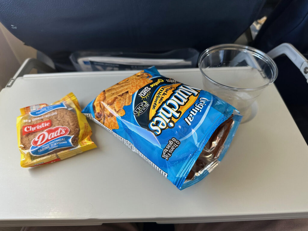 Snacks and drink on my Air North flight.