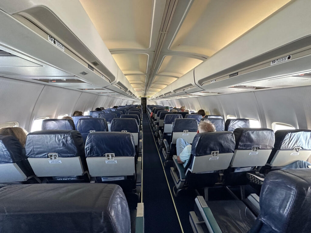 The passenger cabin on board Air North's Boeing 737-500.
